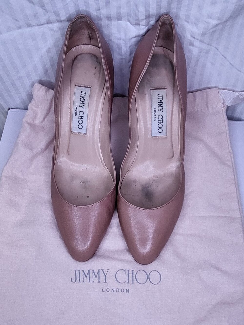 Jimmy Choo Nude Blush Leather Pointed Toe Pumps EU 38.5 Italy Classic Heels - Picture 2 of 5
